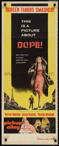 1g1036 PICKUP ALLEY insert 1957 art of Anita Ekberg running, this is a picture about DOPE!