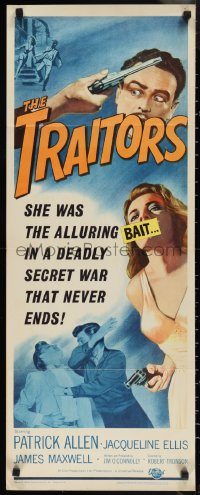 1g1065 TRAITORS insert 1963 art of sexy babe with gun, they seek the awesome secrets of destruction!