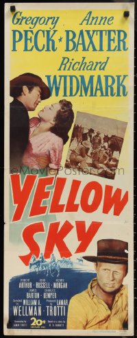 1g1076 YELLOW SKY insert 1948 romantic art of Gregory Peck & Anne Baxter, Richard Widmark