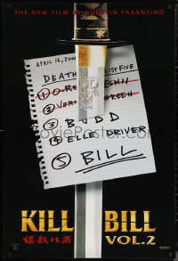 1g1268 KILL BILL: VOL. 2 teaser DS 1sh 2004 Quentin Tarantino, cool image of katana through hit list!