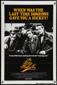 1g1290 LORDS OF FLATBUSH 1sh R1977 cool portrait of Fonzie, Rocky, & Perry as greasers in leather!