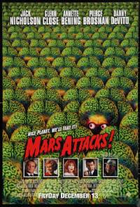 1g1300 MARS ATTACKS! int'l advance 1sh 1996 directed by Tim Burton, great image of brainy aliens!