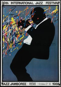 1g0560 JAZZ JAMBOREE '88 Polish 27x39 1988 wonderful Swierzy art of musician!