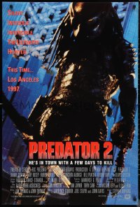 1g1357 PREDATOR 2 int'l DS 1sh 1990 great full-length image of alien hunter in L.A.!