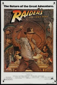 1g1368 RAIDERS OF THE LOST ARK 1sh R1982 great Richard Amsel art of adventurer Harrison Ford!