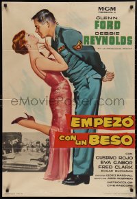 1g0627 IT STARTED WITH A KISS Spanish 1961 different art of Ford & Reynolds kissing in in Spain!