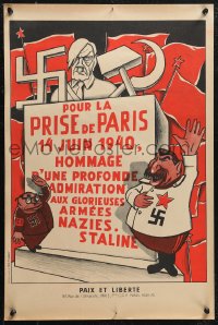 1g0357 POUR LA PRISE DE PARIS 16x24 French special poster 1950 Stalin and Duclos 'salute' Hitler!