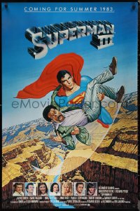 1g1453 SUPERMAN III advance 1sh 1983 art of Christopher Reeve flying with Richard Pryor by L. Salk!