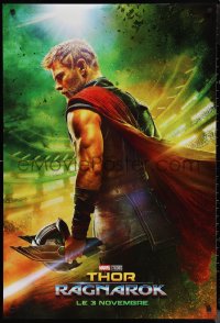 1g1458 THOR RAGNAROK int'l French language teaser DS 1sh 2017 Hemsworth in the title role w/helmet!