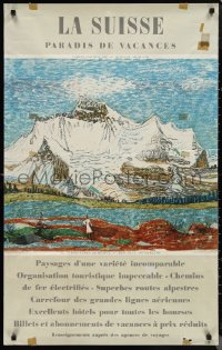 1g0439 LA SUISSE PARADIS DE VACANCES 25x40 Swiss travel poster 1944 Carigiet art Bernese Oberland!