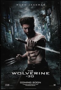 1g1489 WOLVERINE style D int'l teaser DS 1sh 2013 barechested Hugh Jackman w/ claws out & sword!