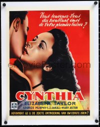 1h0855 CYNTHIA linen Belgian 1949 great close up art of sexy Elizabeth Taylor kissing Jimmy Lydon!