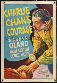 1h0991 CHARLIE CHAN'S COURAGE linen style B 1sh 1934 art of Asian detective Warner Oland, ultra rare!