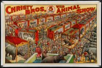 1h0653 CHRISTY BROS CIRCUS linen 28x43 circus poster 1920s great art of animals in train cars, rare!