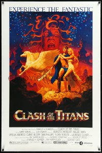 1h0997 CLASH OF THE TITANS linen 1sh 1981 Ray Harryhausen, fantasy art by Greg & Tim Hildebrandt!