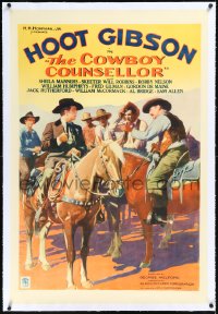 1h1006 COWBOY COUNSELLOR linen 1sh 1932 Hoot Gibson on horseback with five other cowboys, ultra rare!