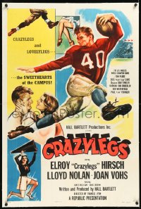 1h1008 CRAZYLEGS linen 1sh 1953 art of football star Elroy Crazylegs Hirsch & Lovelylegs Joan Vohs!