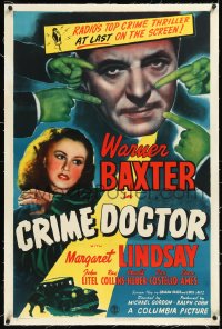 1h1009 CRIME DOCTOR linen 1sh 1943 Warner Baxter, Margaret Lindsay, radio's top crime thriller!