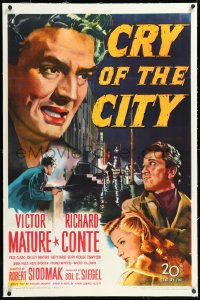 1h1011 CRY OF THE CITY linen 1sh 1948 Victor Mature, Richard Conte, Shelley Winters, film noir!