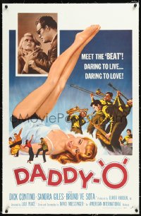 1h1015 DADDY-O linen 1sh 1959 great art of sexy girl beatnik & band, daring to live, daring to love!