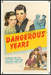 1h1018 DANGEROUS YEARS linen 1sh 1948 stone litho art of Ann Todd holding Billy Halop, very rare!