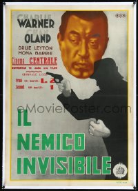 1h0756 CHARLIE CHAN IN LONDON linen Italian 1sh 1935 art of Warner Oland over villain shadow, rare!