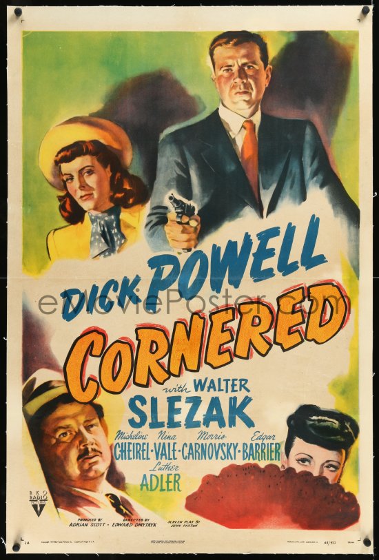 EMoviePoster Com H CORNERED Linen Sh Great Artwork Of Dick Powell Pointing Gun