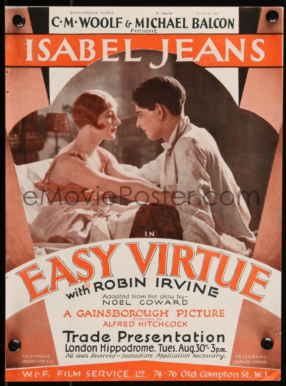 1h0359 EASY VIRTUE English trade ad 1927 early Alfred