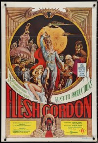 1j0331 FLESH GORDON Aust 1sh 1974 sexy sci-fi spoof, wacky erotic super hero art by George Barr!