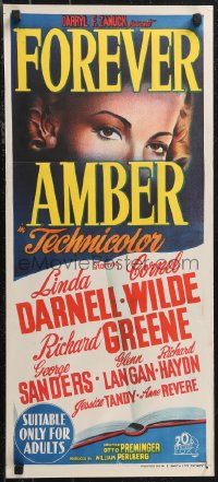 1j0819 FOREVER AMBER Aust daybill 1948 art of sexy Linda Darnell, directed by Otto Preminger!