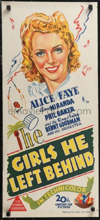 1j0821 GANG'S ALL HERE Aust daybill 1944 different colorful close art of sexy Alice Faye!