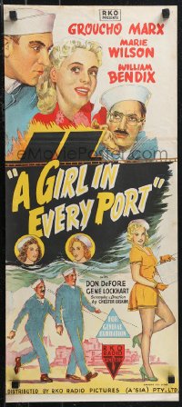 1j0823 GIRL IN EVERY PORT Aust daybill 1952 Navy sailor Groucho Marx, Bendix & Wilson, ultra rare!