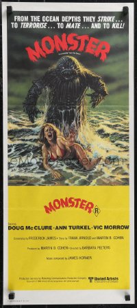 1j0827 HUMANOIDS FROM THE DEEP Aust daybill 1980 art of monster over sexy girl on beach!