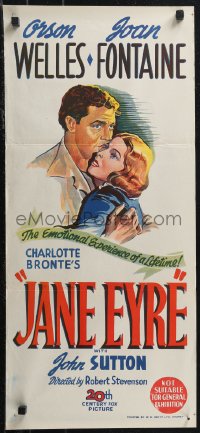 1j0833 JANE EYRE Aust daybill 1944 art of Orson Welles as Edward Rochester & Joan Fontaine as Jane!