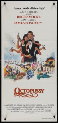 1j0850 OCTOPUSSY Aust daybill 1983 art of Maud Adams & Roger Moore as James Bond by Daniel Goozee!