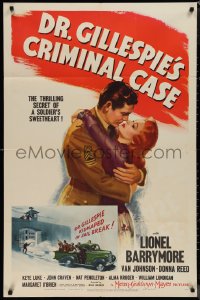 1j1907 DR. GILLESPIE'S CRIMINAL CASE 1sh 1943 art of soldier Michael Duane romancing Donna Reed!