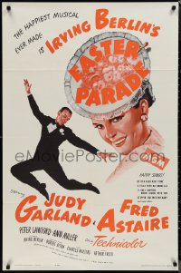 1j1919 EASTER PARADE 1sh R1962 art of Judy Garland & Fred Astaire, Irving Berlin musical