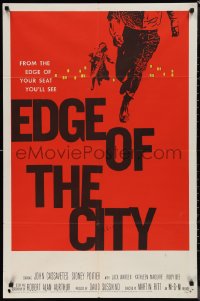 1j1923 EDGE OF THE CITY 1sh 1956 unusual Saul Bass art with man running out of the frame!