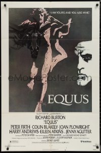 1j1928 EQUUS 1sh 1977 Richard Burton, Jenny Agutter, Peter Firth, Sidney Lumet, art by Bob Peak!