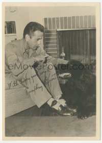 1j0213 HUMPHREY BOGART 5x7 fan photo 1943 great close up at home with his dog by fireplace!