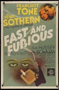 1j1939 FAST & FURIOUS 1sh 1939 Franchot Tone, Ann Sothern, cool smoking film noir art, ultra rare!