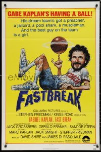 1j1940 FAST BREAK 1sh 1979 basketball, Gabe Kaplan's having a ball, cool Jack Davis art!