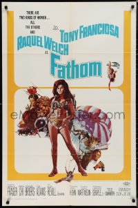 1j1943 FATHOM 1sh 1967 art of sexy nearly-naked Raquel Welch in skydiving harness & action scenes!