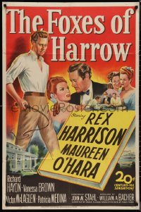 1j1953 FOXES OF HARROW 1sh 1947 Fox stone litho art of Rex Harrison & Maureen O'Hara!