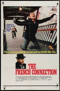 1j1954 FRENCH CONNECTION 1sh 1971 Gene Hackman in movie chase, directed by William Friedkin!