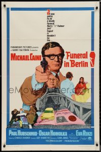 1j1957 FUNERAL IN BERLIN 1sh 1967 art of Michael Caine pointing gun, directed by Guy Hamilton!