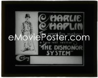 1j0629 DISHONOR SYSTEM glass slide 1910s great full-length art of Charlie Chaplin as The Tramp!