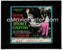 1j0630 DIVORCE COUPONS glass slide 1922 Corinne Griffith marries rich Holmes Herbert to divorce him!