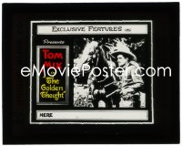 1j0637 GOLDEN THOUGHT glass slide R1920s great close up of cowboy Tom Mix with two guns & his horse!