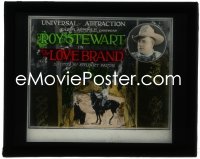 1j0650 LOVE BRAND glass slide 1923 great image of cowboy Roy Stewart on horse in alley!